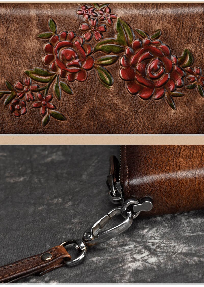 Jenya/Ujhin Cow Leather Embossed Floral Long Wallet