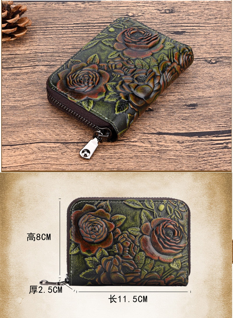 Jenya/Ujhin Cow Leather Flower Small Wallet Card Holder