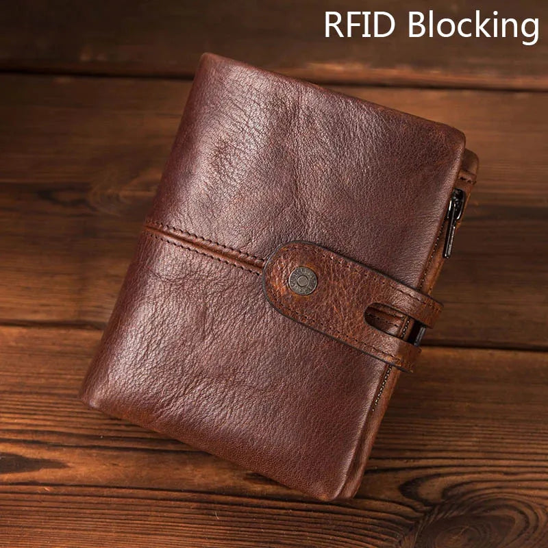 Jenya/Ujhin RFID Blocking Wallets Crazy Horse Leather Short Wallet