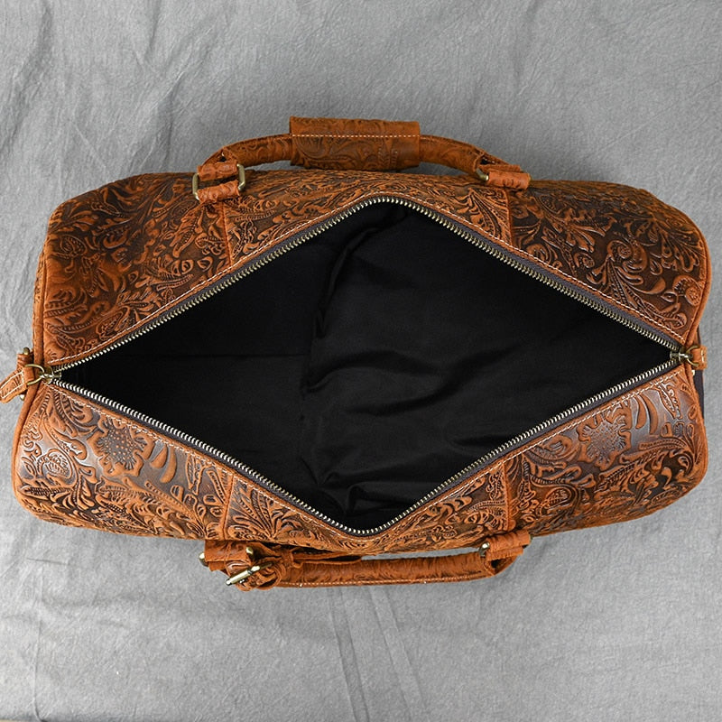 Jeanya/Ujhin Embossed Design Genuine Leather Men's Duffel Bag