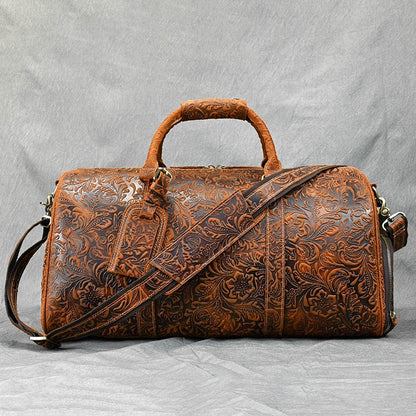 Jeanya/Ujhin Embossed Design Genuine Leather Men's Duffel Bag