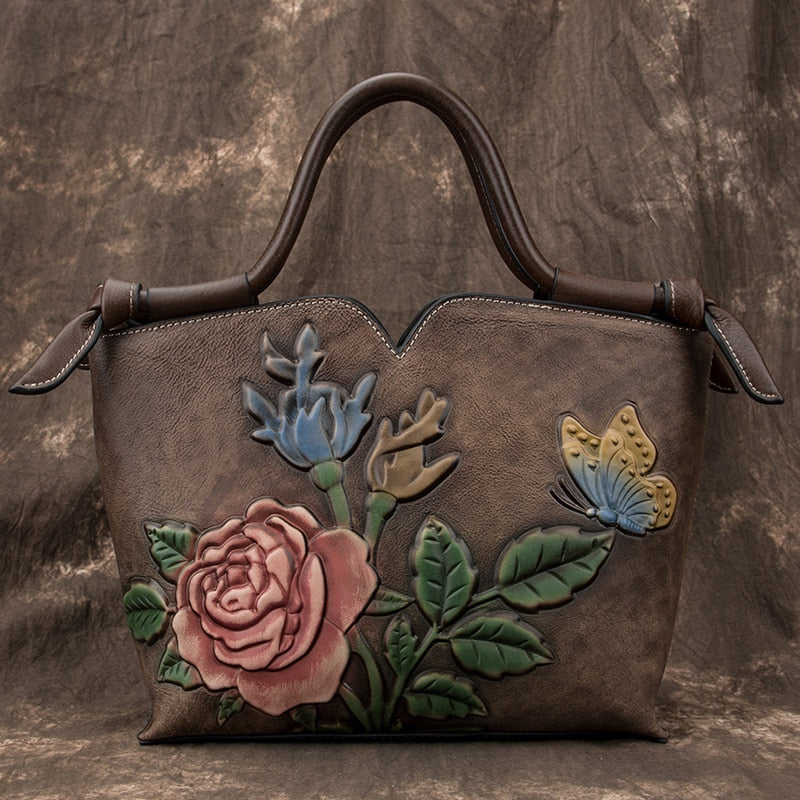 Jenya/Ujhin Retro Handmade Embossing Leather Handbag