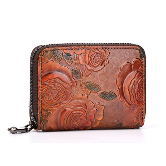 Jenya/Ujhin Cow Leather Flower Small Wallet Card Holder